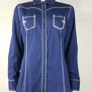 NWT Ariat ocean blue jeweled studded snap button Western Rebel shirt women Large